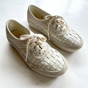VANS Platform Checkered White‎ Women Size 7 Mens Size 5.5 Leather Skate Sneakers